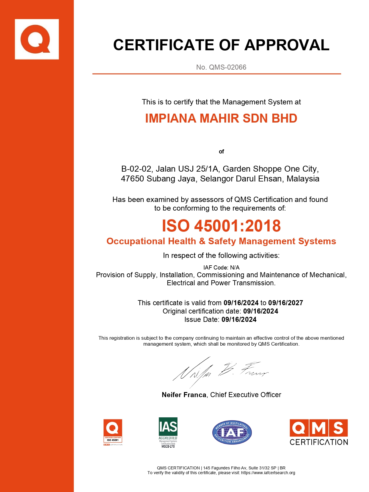 ISO 45001 Certificate