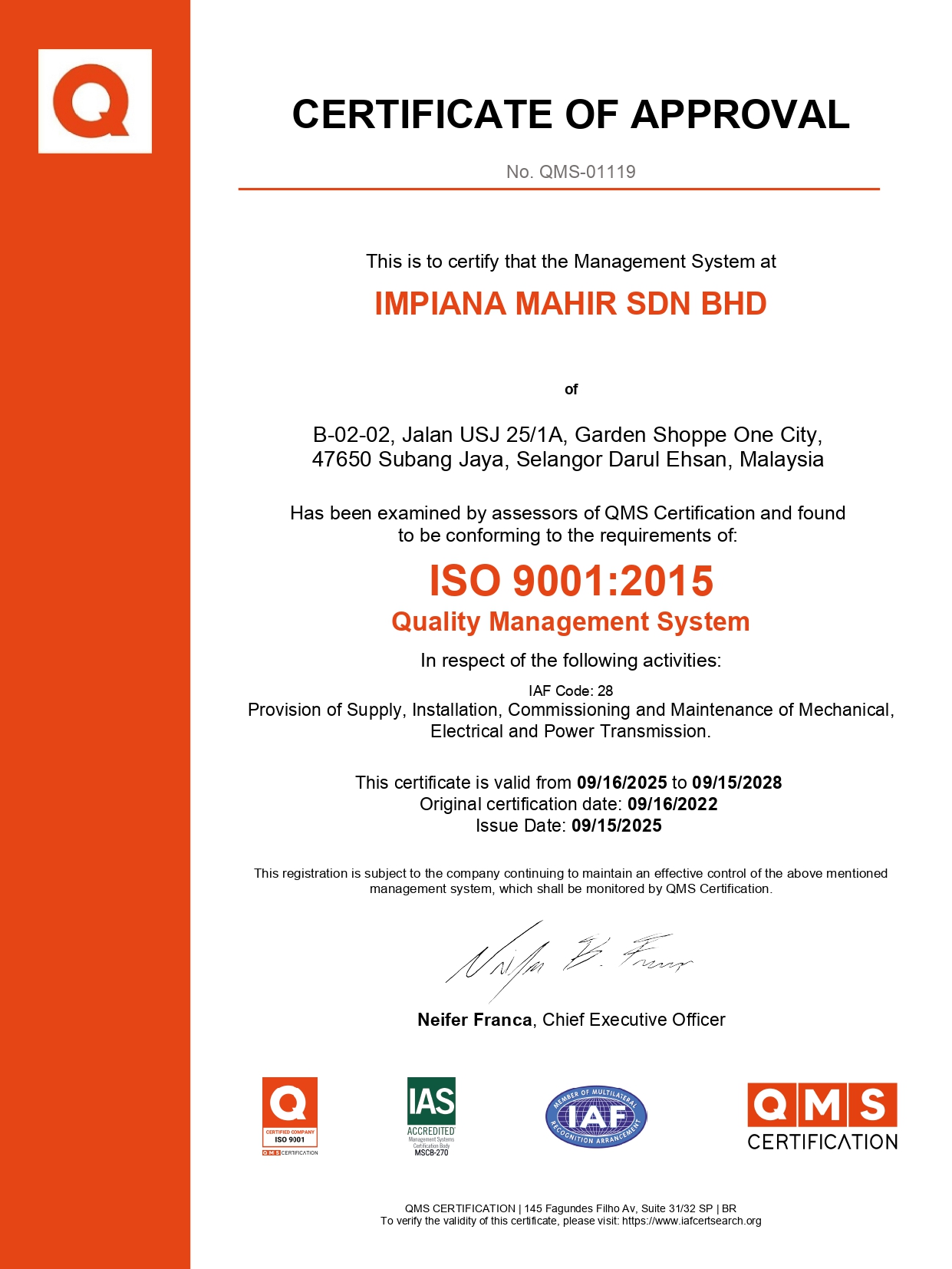 ISO 9001 Certificate